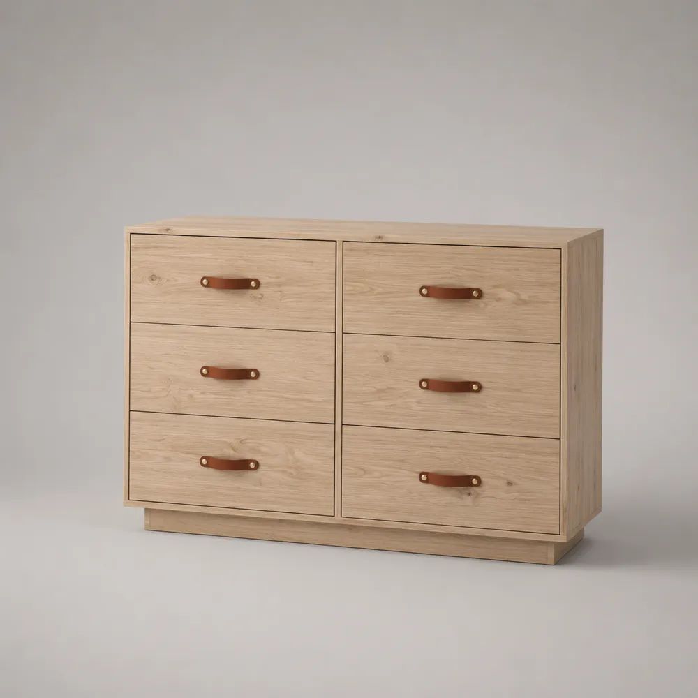 Cassettiera credenza in pannelli truciolari melaminici con 6 cassetti, rovere chiaro, 120 x 40 x 85 cm