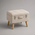 Panca contenitore imbottita rettangolare in poliestere beige con gambe in legno massello, 50 × 40 × 45 cm
