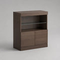 Credenza alta rettangolare in pannello truciolare melaminico con ripiano in vetro e 2 ante, marrone noce, 100 x 40 x 120 cm