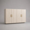 Armadio rettangolare a 4 ante battenti in MDF e truciolare melaminico effetto travertino avorio con maniglie oro, 200 × 55 × 140 cm