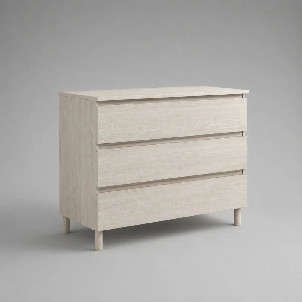 Mobile bagno sottolavabo da terra in legno, rovere sbiancato, 3 cassetti, 80 x 45 x 82 cm