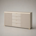 Credenza buffet rettangolare in MDF e truciolare beige e oro chiaro, con 2 ante e 4 cassetti, 160 x 40 x 80 cm