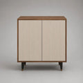 Credenza rettangolare in MDF e pannello truciolare con 2 ante scanalate, Noce/Beige/Nero, 90 × 40 × 100 cm