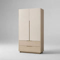 Armadio guardaroba a 2 ante e 2 cassetti in MDF e pannelli melaminici, crema e rovere chiaro, 90 × 52 × 180 cm