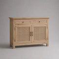 Credenza buffet rettangolare in legno massello di mango e rattan naturale, 2 ante e 2 cassetti, naturale e beige, 110 x 40 x 90 cm
