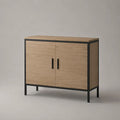 Mobile sottolavabo rettangolare a 2 ante in truciolare effetto rovere e acciaio nero, 80 × 35 × 80 cm