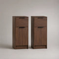 Set di 2 credenze strette in legno a 2 ante, marrone noce e nero, 40 x 30 x 95 cm ciascuna