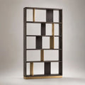 Libreria a giorno rettangolare in legno e metallo, rovere scuro e oro, 100 x 30 x 190 cm