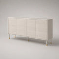 Credenza rettangolare a 4 ante in legno MDF bianco con gambe in acciaio e dettagli dorati, 160 x 40 x 80 cm