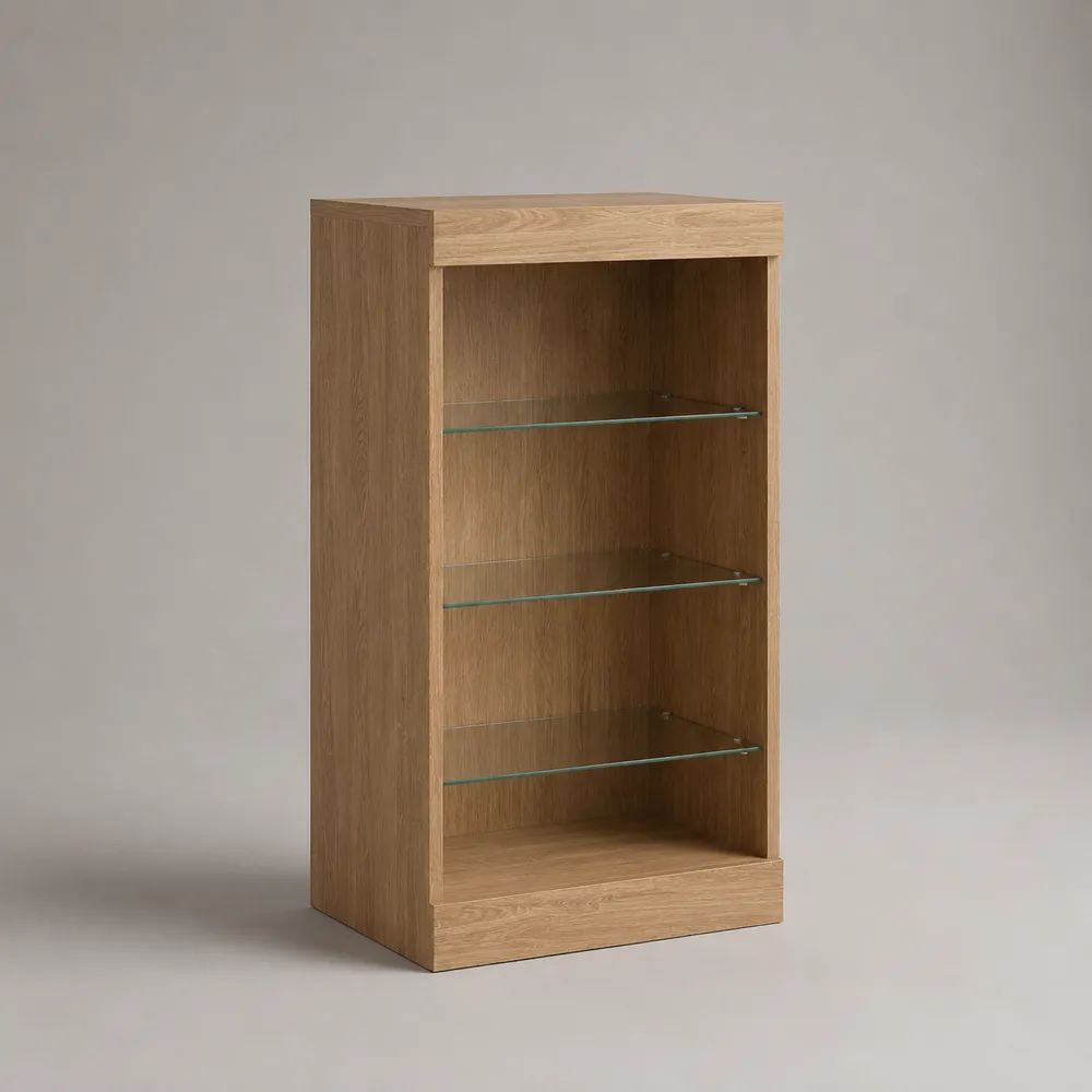 Mobile vetrina aperta in legno effetto rovere con 3 ripiani in vetro, 60 × 35 × 120 cm