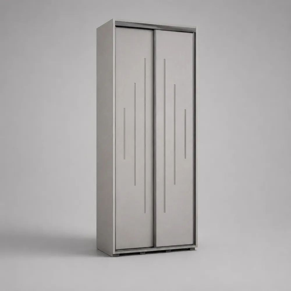 Armadio guardaroba rettangolare a 2 ante scorrevoli in truciolare melaminico, grigio chiaro e grigio argento, 90 x 50 x 200 cm
