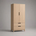 Armadio guardaroba rettangolare in legno a 2 ante e 2 cassetti, rovere chiaro e nero, 80 × 50 × 190 cm