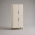 Credenza alta a 4 ante in MDF impiallacciato beige con base in acciaio color ottone, 80 x 40 x 180 cm