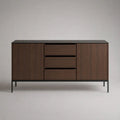 Credenza in MDF e acciaio con 2 ante e 3 cassetti, marrone scuro e nero, 160 × 40 × 80 cm