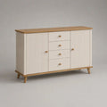Credenza in MDF e legno massello con 2 ante e 4 cassetti, avorio e rovere naturale, 120 x 40 x 85 cm