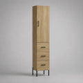 Credenza alta con 1 anta e 3 cassetti in pannello truciolare melaminico, rovere naturale e nero, 40 × 35 × 180 cm