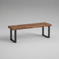 Panca rettangolare in legno massello di acacia marrone e acciaio nero, 140 x 35 x 45 cm
